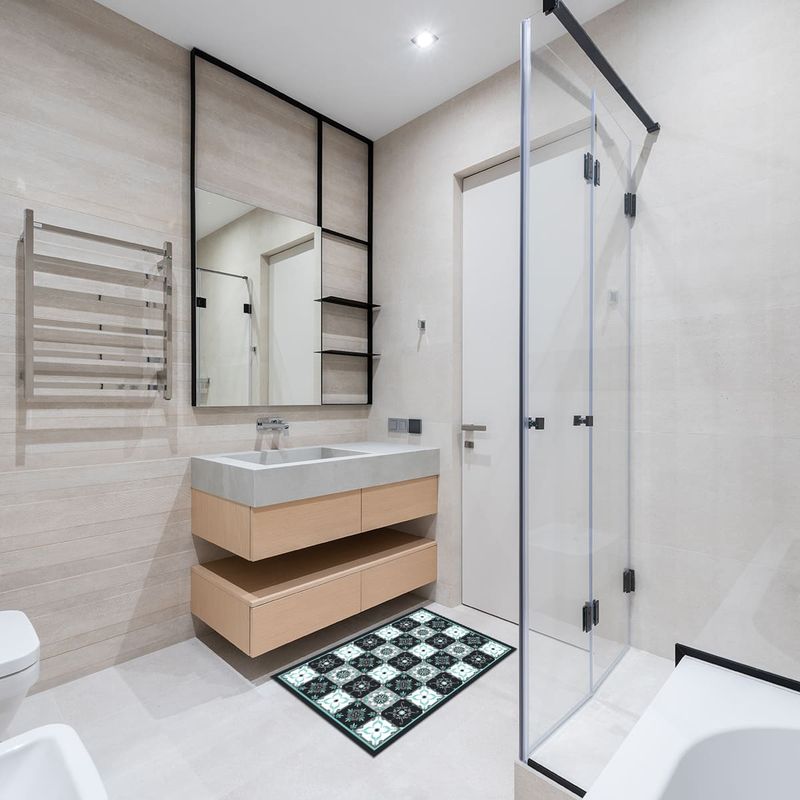 DAVANTI - Alfombra Decorativa Baño Cocina Baldosa Clasica Azul 50X70Cm