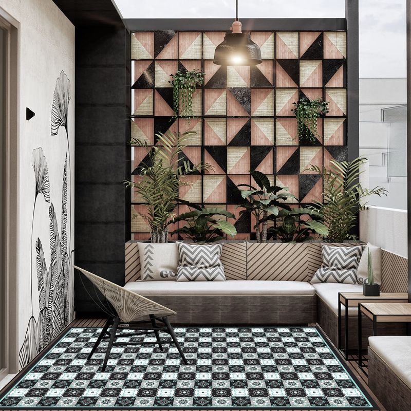 DAVANTI - Alfombra Decorativa Terraza Baldosa Clasica Azul 140X220Cm