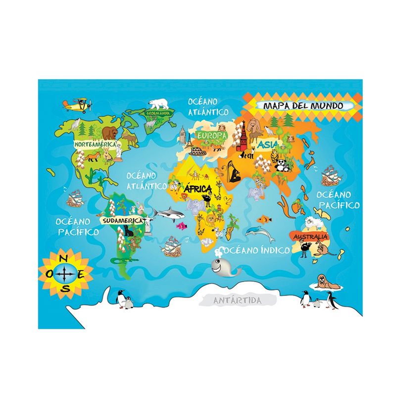DAVANTI - Alfombra Decorativa Infantil Mapamundi 140X160Cm