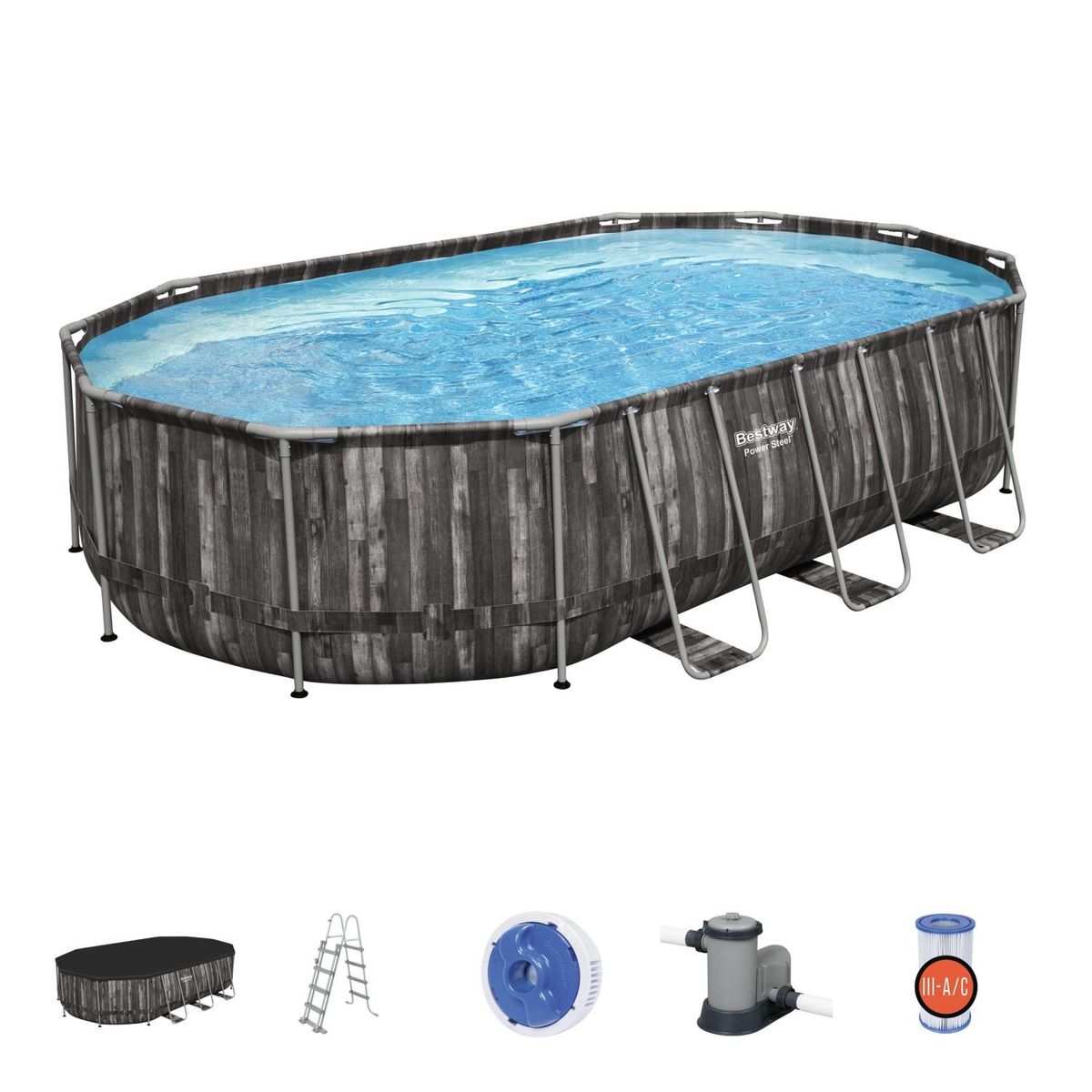 BESTWAY - Piscina Bestway Ovalada Filtro + Accesorios 6.10X3.66X1.22M