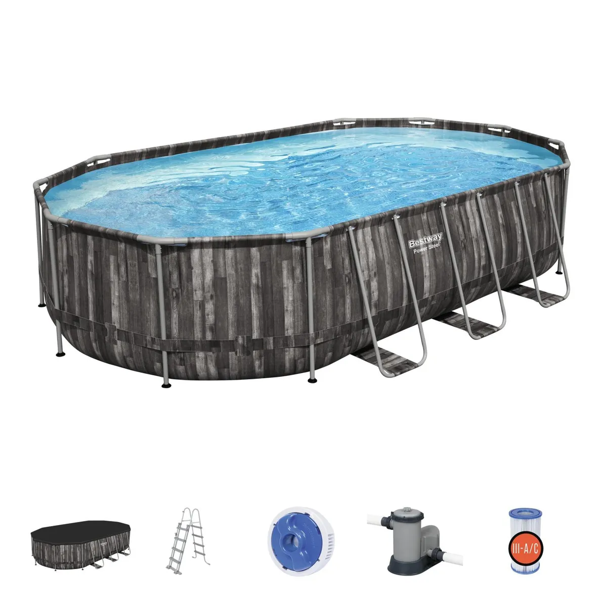 BESTWAY - Piscina Bestway Ovalada Filtro + Accesorios 6.10X3.66X1.22M
