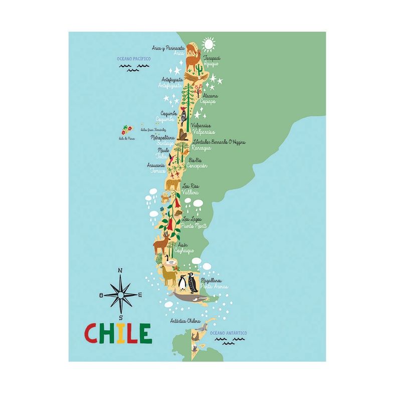DAVANTI - Alfombra Decorativa Infantil Mapa Chile 110X140Cm