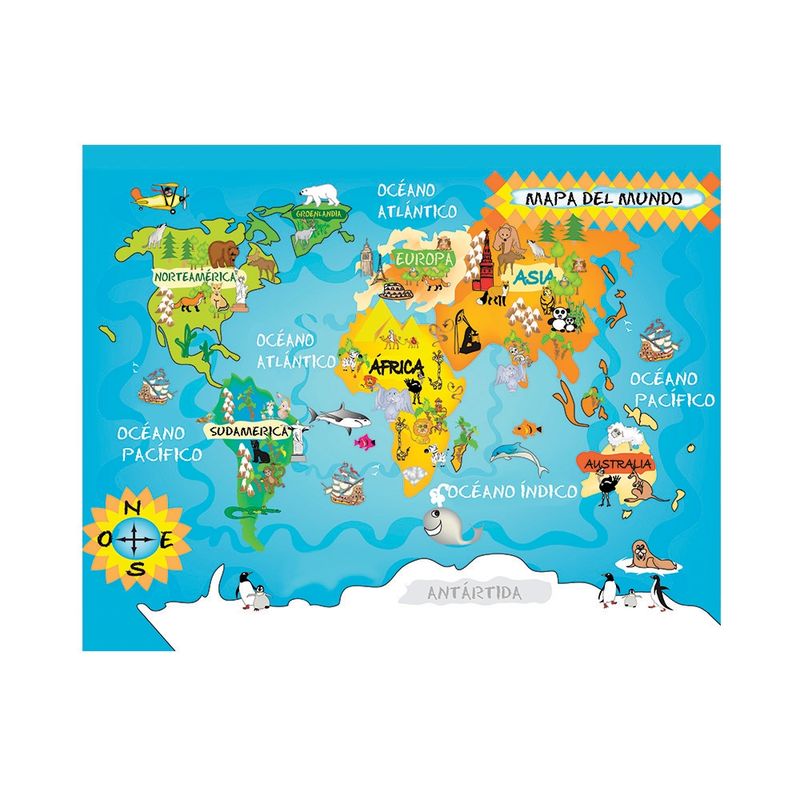 DAVANTI - Alfombra Decorativa Infantil Mapamundi 110X140Cm