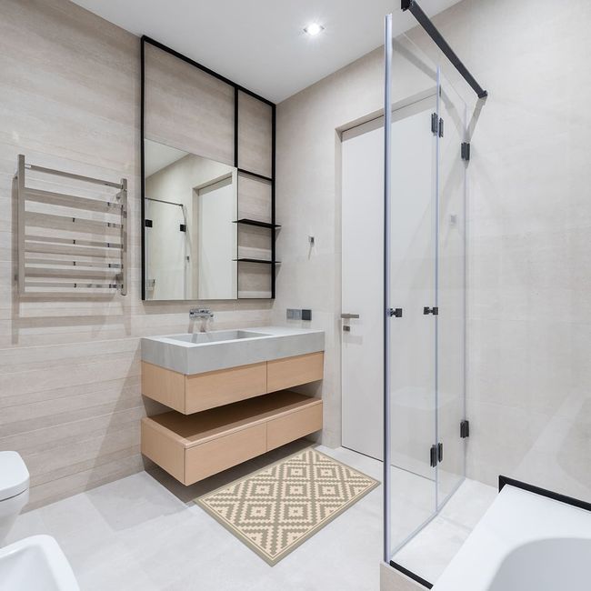 DAVANTI - Alfombra Decorativa Baño Cocina Rombos Ceniza 50X70Cm