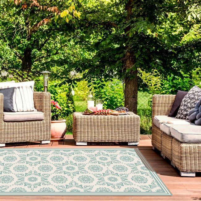 DAVANTI - Alfombra Decorativa Living Terraza Flor Hindu Turquesa 140X180Cm