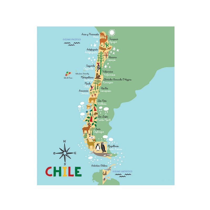 DAVANTI - Alfombra Decorativa Infantil Mapa Chile 140X160Cm