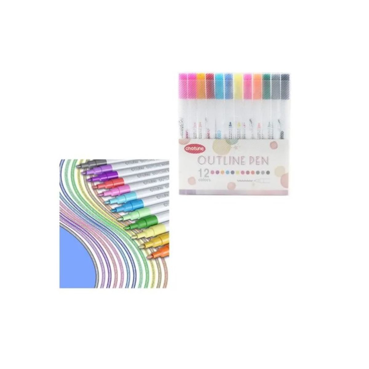 OFERTABKN - Lapices Marcadores Mágicos Metálicos Con Contorno 12 Colores