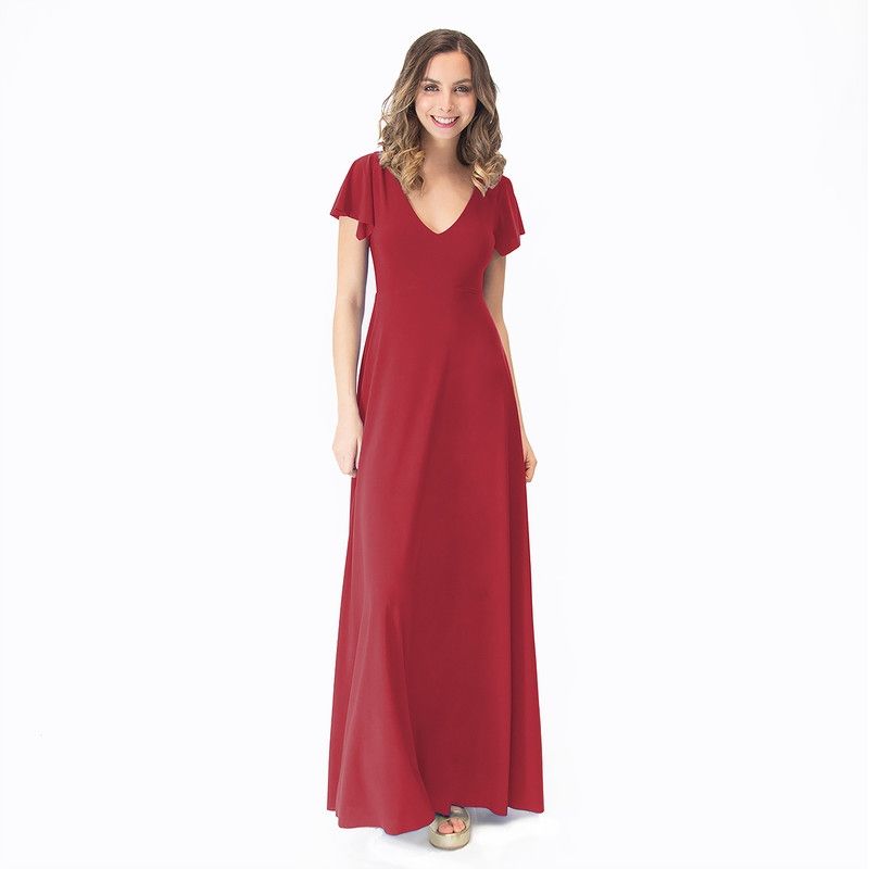 MARIA PASKARO - Vestido Largo Mangas Rojo Italiano Lycra Lazo Espalda Maria Paskaro MARIA PASKARO