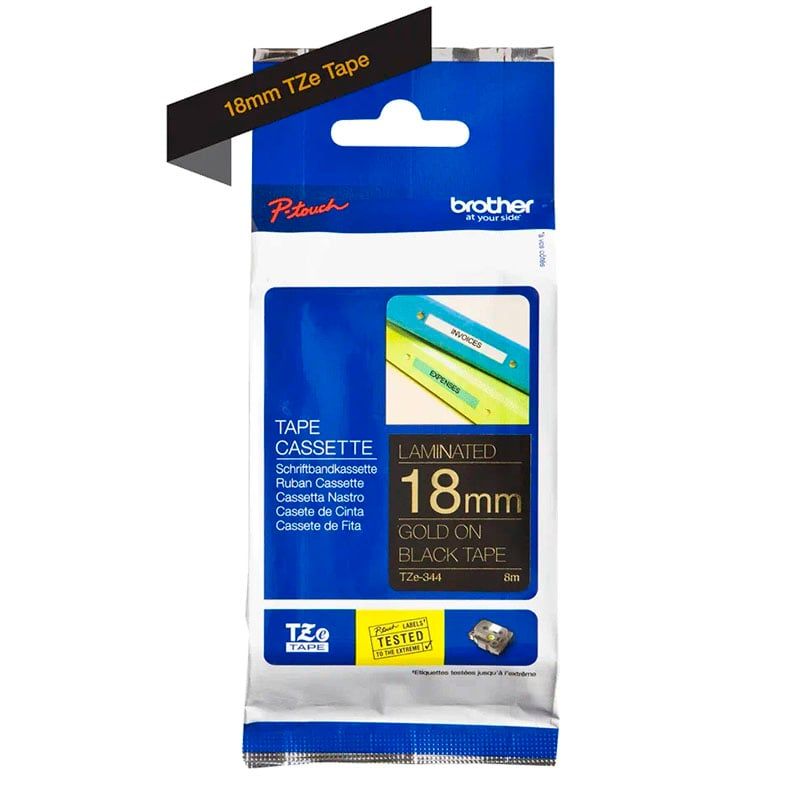 BROTHER - Etiquetas TZE-344 18MM Oro sobre negro