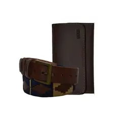 RAIQUEN - Kit Cinturón Cuero Bordado + Tabaquera de Cuero