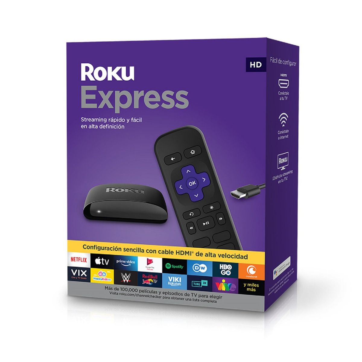 ROKU - Roku Express HD - Streaming 1080p WiFi y Mando Simple Incluye Netflix