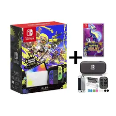 NINTENDO - Consola Switch OLED Splatoon mas Pokemon Purpura y bolso