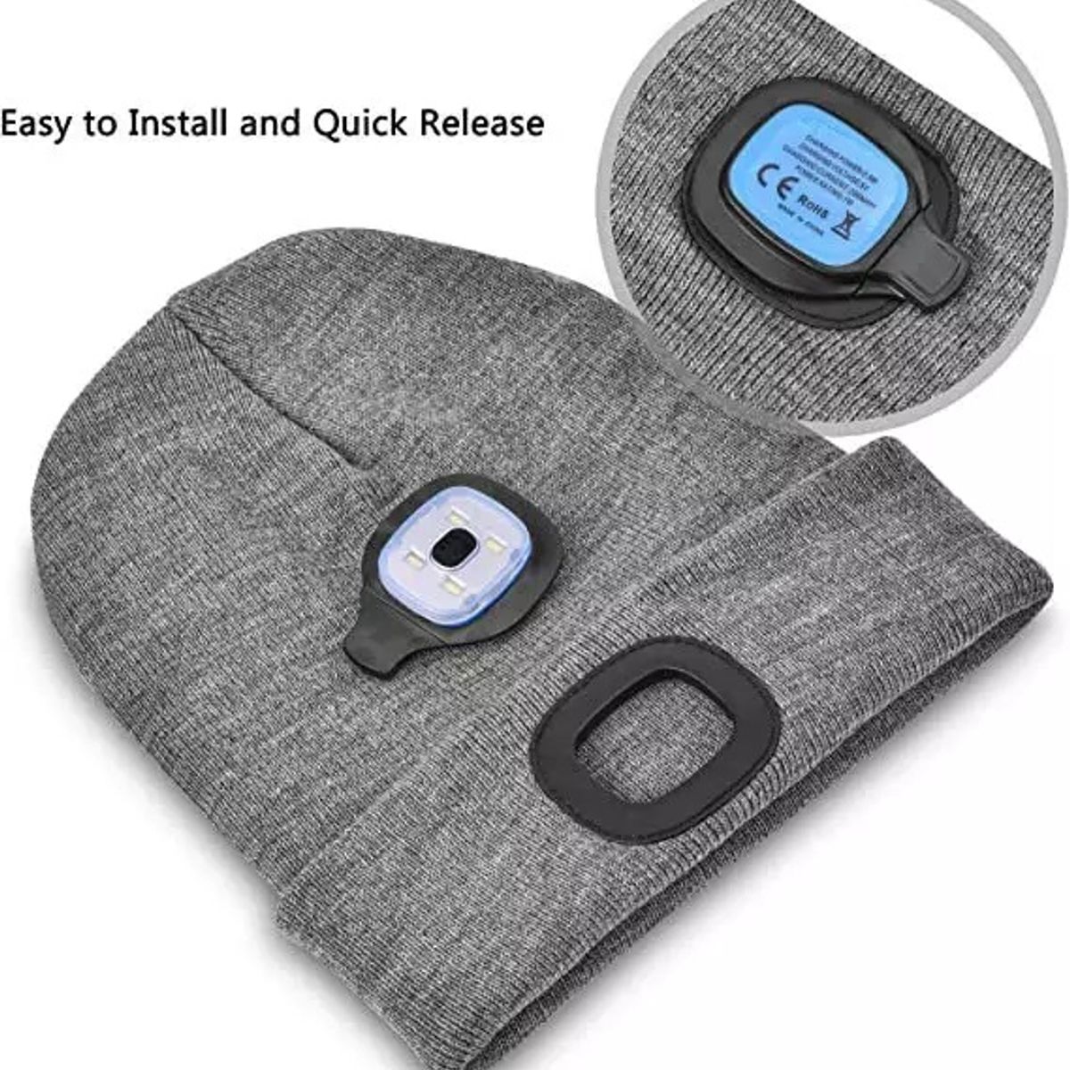 GENERICO - Gorro con Linterna Led 3 Modos recargable1200mAh Gris