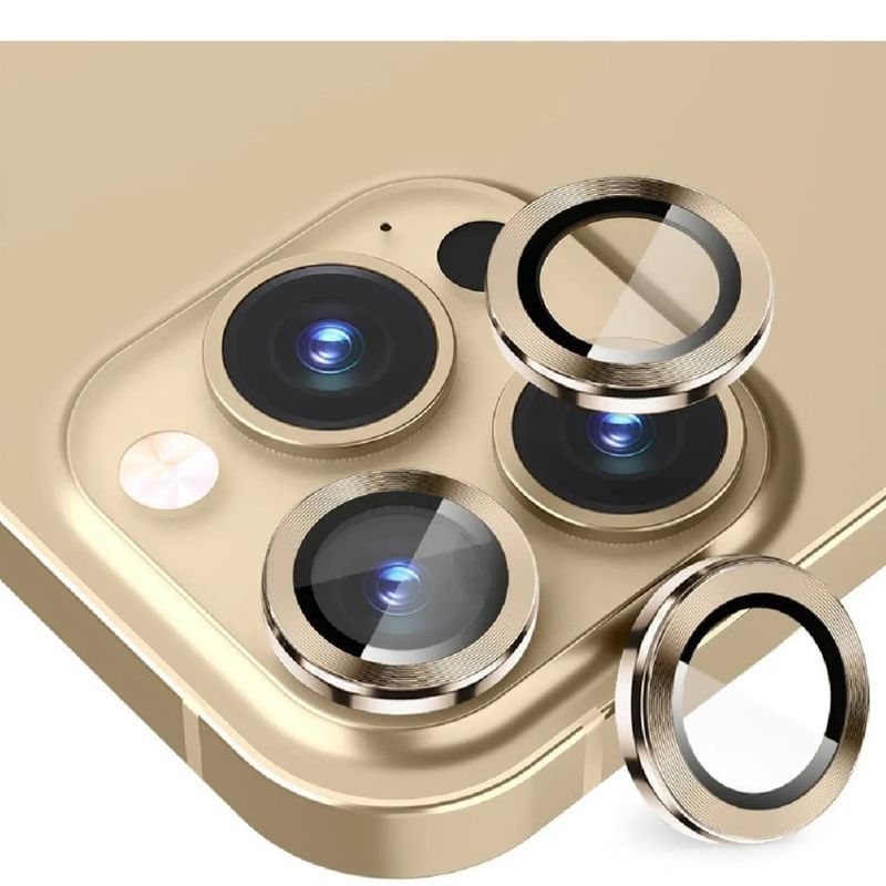 GENERICO - Lámina Protectora Aluminio Cámara iPhone 14 Pro / 14 Pro Max Dorado