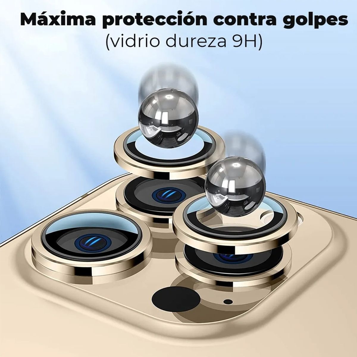 GENERICO - Lámina Protectora Aluminio Cámara iPhone 14 Pro / 14 Pro Max Dorado