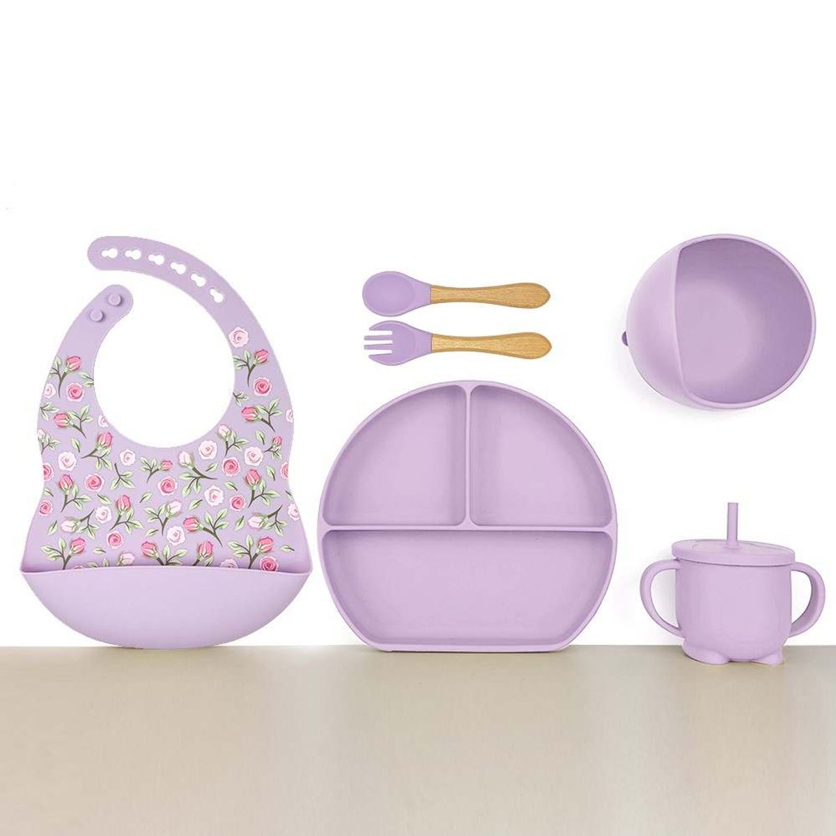 GENERICO - Set Alimentación Para Bebé Silicona Libre Bpa Lila