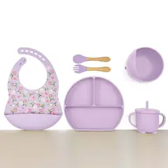 GENERICO - Set Alimentación Para Bebé Silicona Libre Bpa Lila