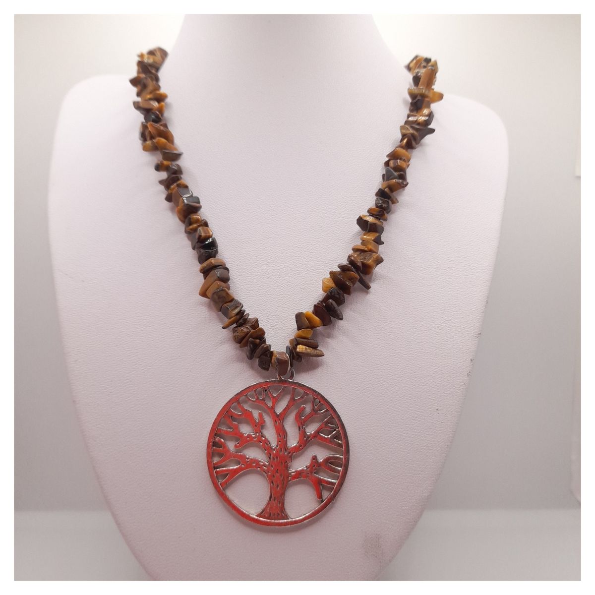 CAT JOYAS - Collar chips ojo de tigre con árbol de la vida