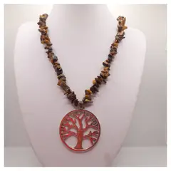 CAT JOYAS - Collar chips ojo de tigre con árbol de la vida