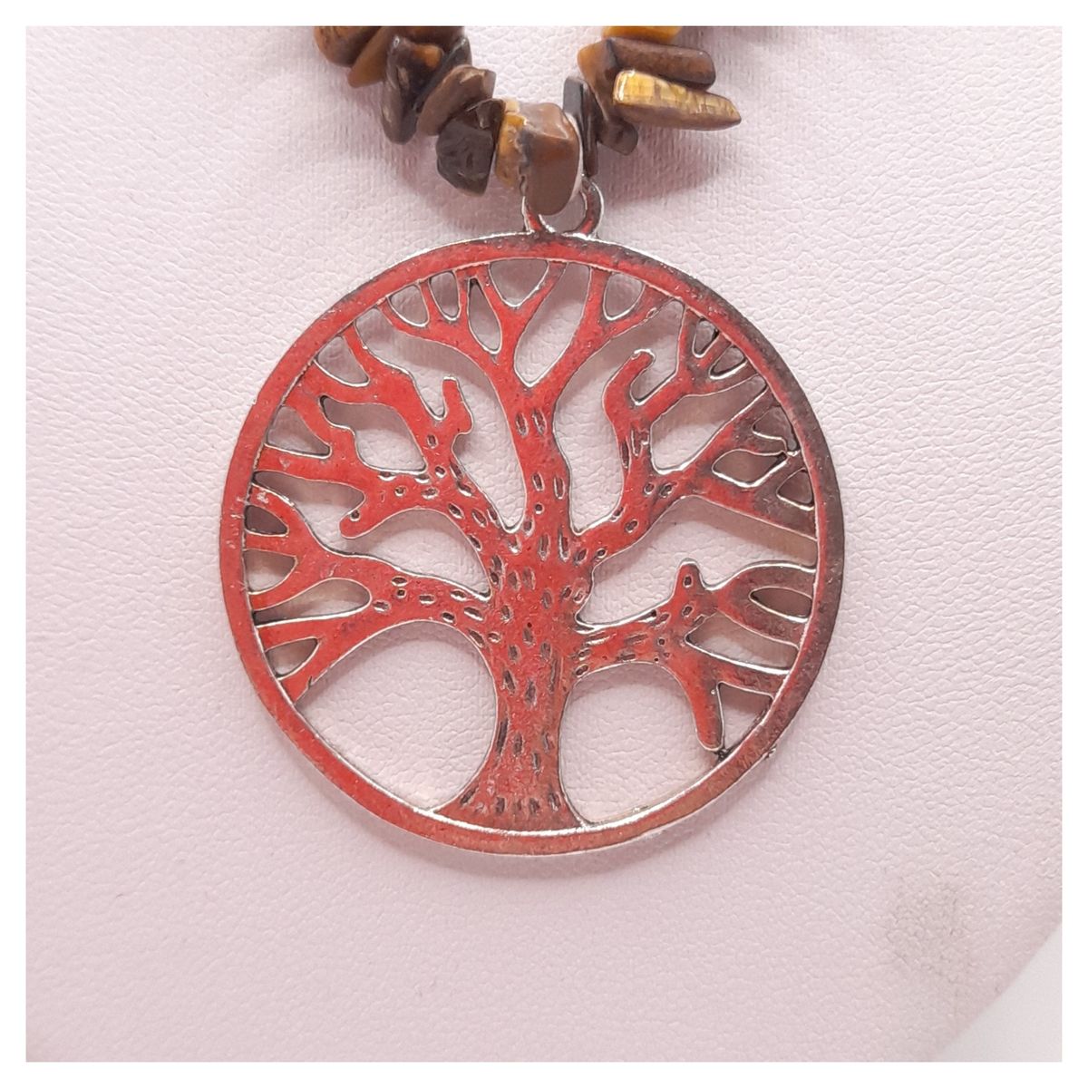 CAT JOYAS - Collar chips ojo de tigre con árbol de la vida