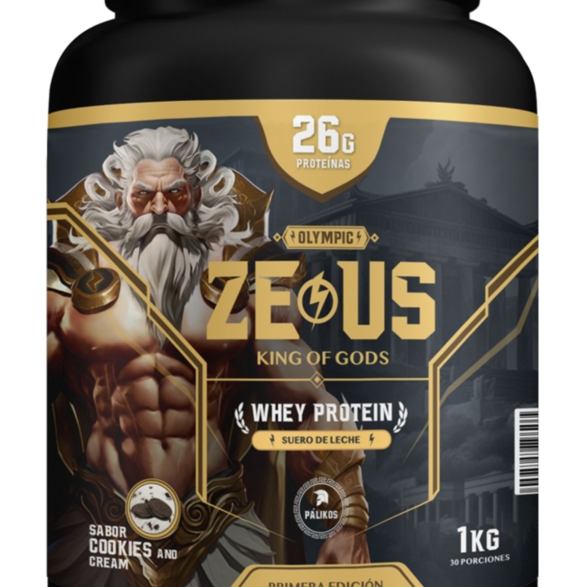 PALIKOS FITNESS - 100 Whey Protein Zeus 1kg Cookies and creams 30 servicios