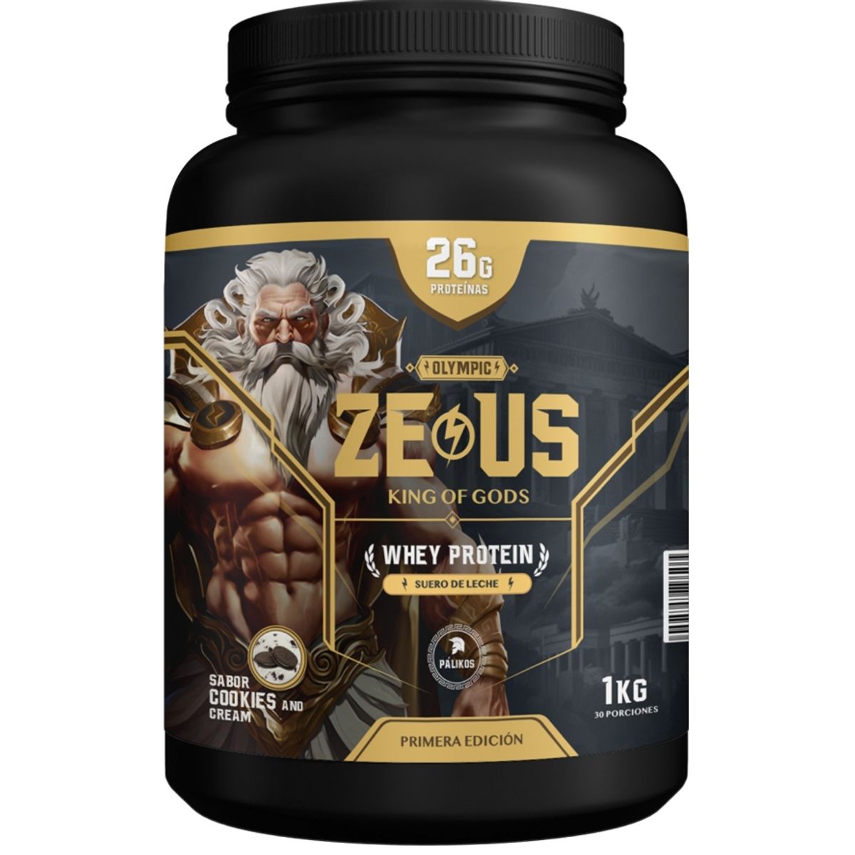 PALIKOS FITNESS - 100 Whey Protein Zeus 1kg Cookies and creams 30 servicios