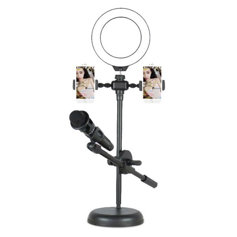 GENERICO - Aro luz led con soporte para 2 teléfonos y micrófono Youtuber y TikTok
