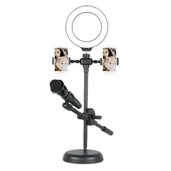 GENERICO - Aro luz led con soporte para 2 teléfonos y micrófono Youtuber y TikTok