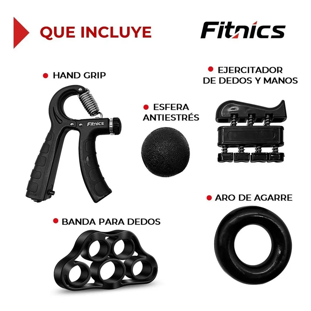 FITNICS - Set Hand Grip Ejercitador Manos Y Antebrazo Fitnics 10-60 Kg