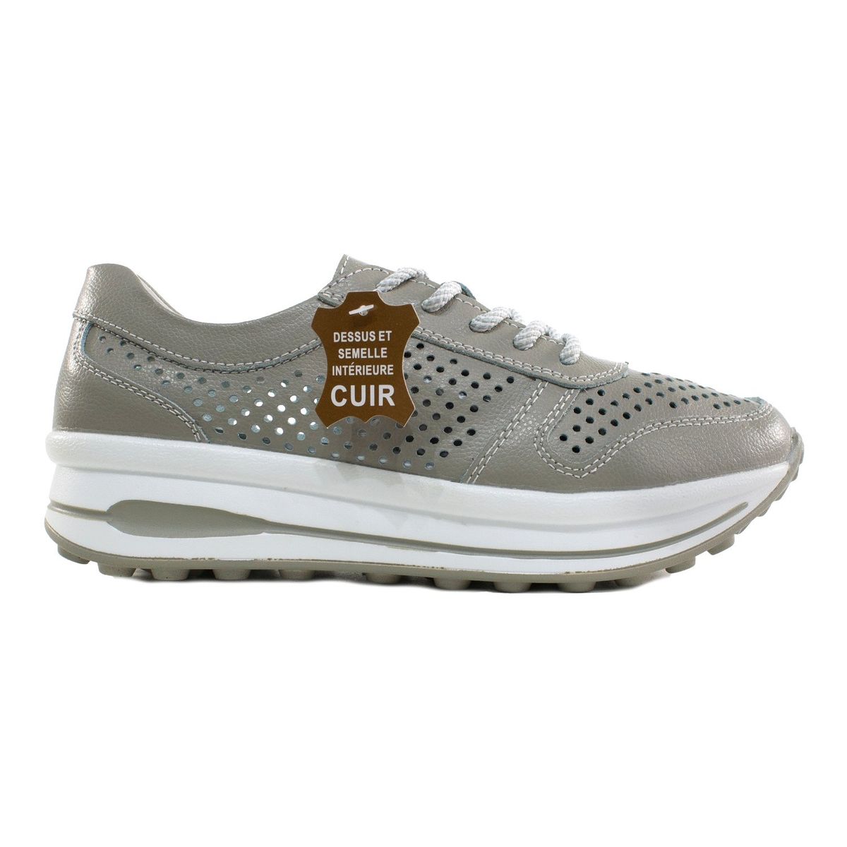 MAILEA - Zapatilla perforado de cuero para mujer gris