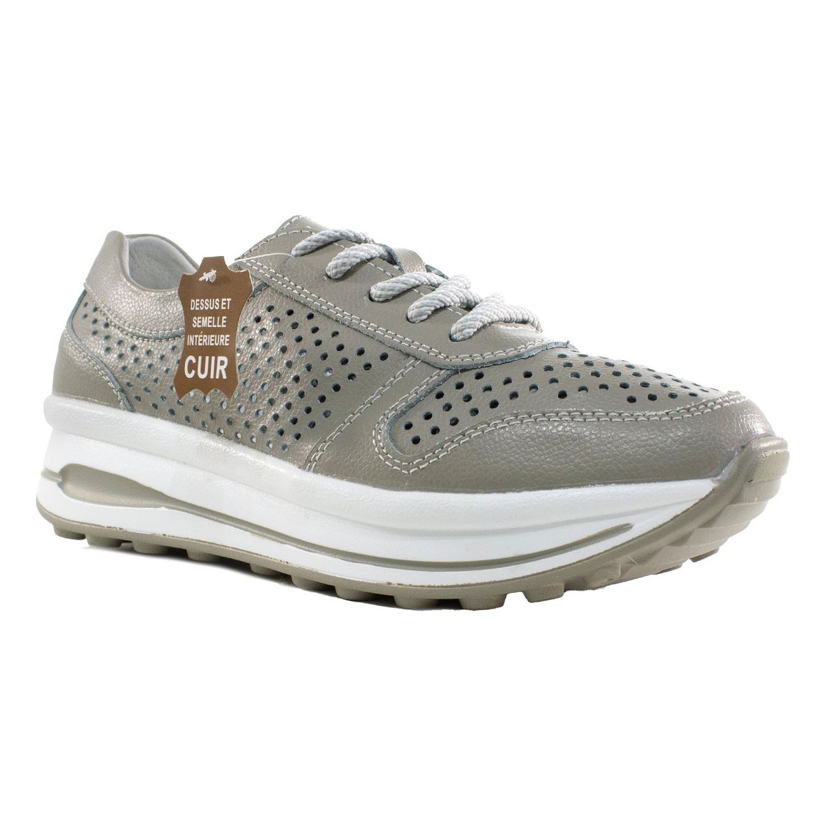 MAILEA - Zapatilla perforado de cuero para mujer gris
