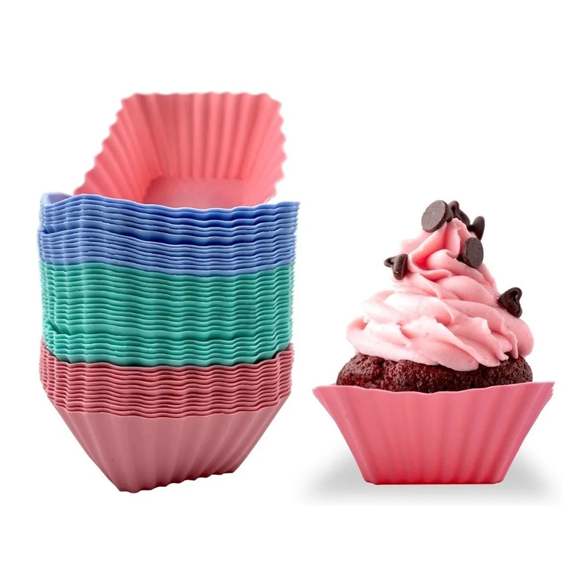 GENERICO - Molde de Silicona para Cupcakes y Muffins Cuadrado 12 Unidades