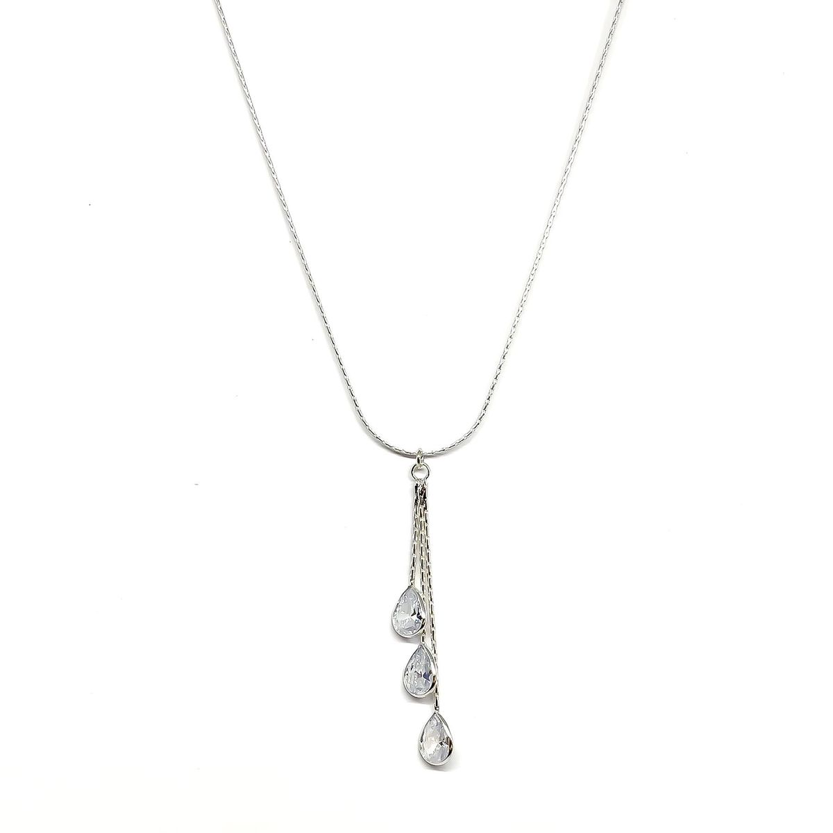 COGGIOLA - Collar 3 Gotas Colgante Circón Corbatero Plata Fina 925
