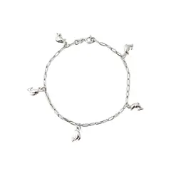 ANDREA COGGIOLA JOYAS - Pulsera 5 Delfines Cadena Eslabón Alargado Plata Fina 925