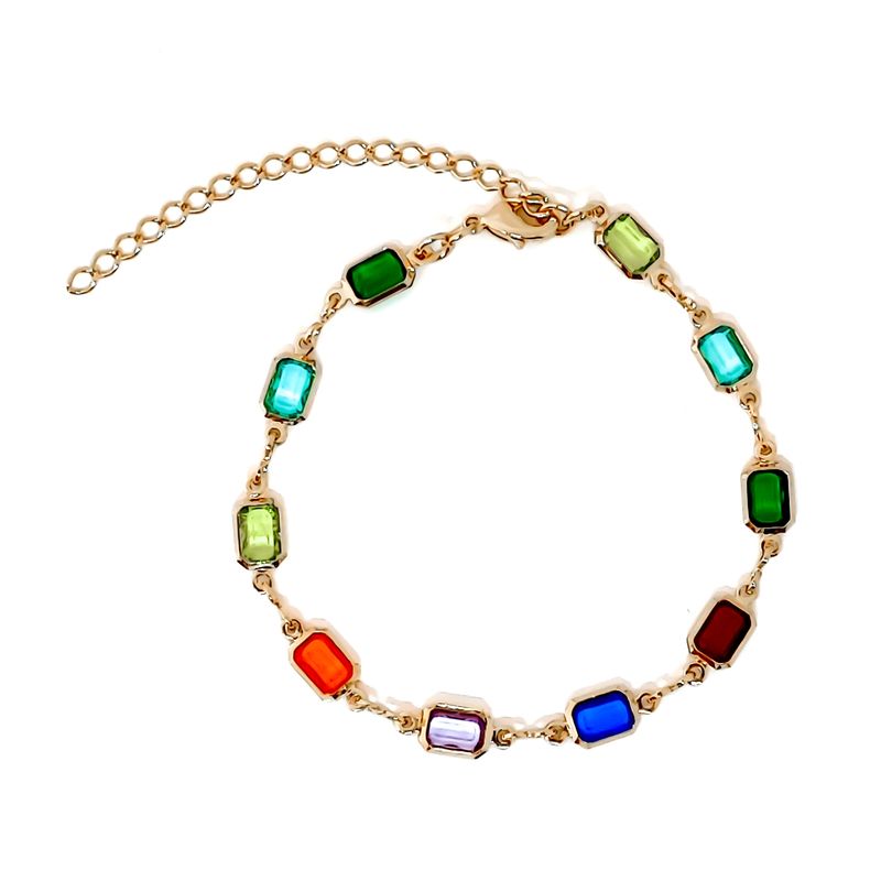 ANDREA COGGIOLA JOYAS - Pulsera Rectángulo Cristales Colores Enchapado Oro 18K