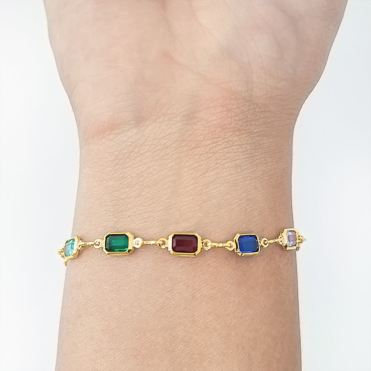 COGGIOLA - Pulsera Rectángulo Cristales Colores Enchapado Oro 18K