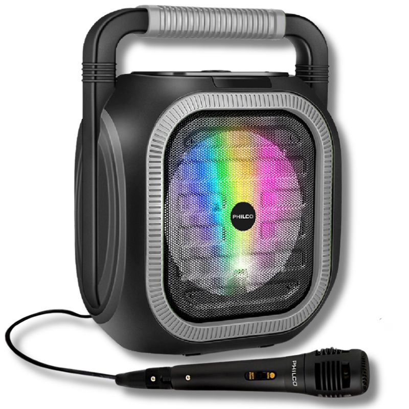 PHILCO - Parlante Karaoke RGB Bluetooth + Microfono + Radio FM 765GR - Negro