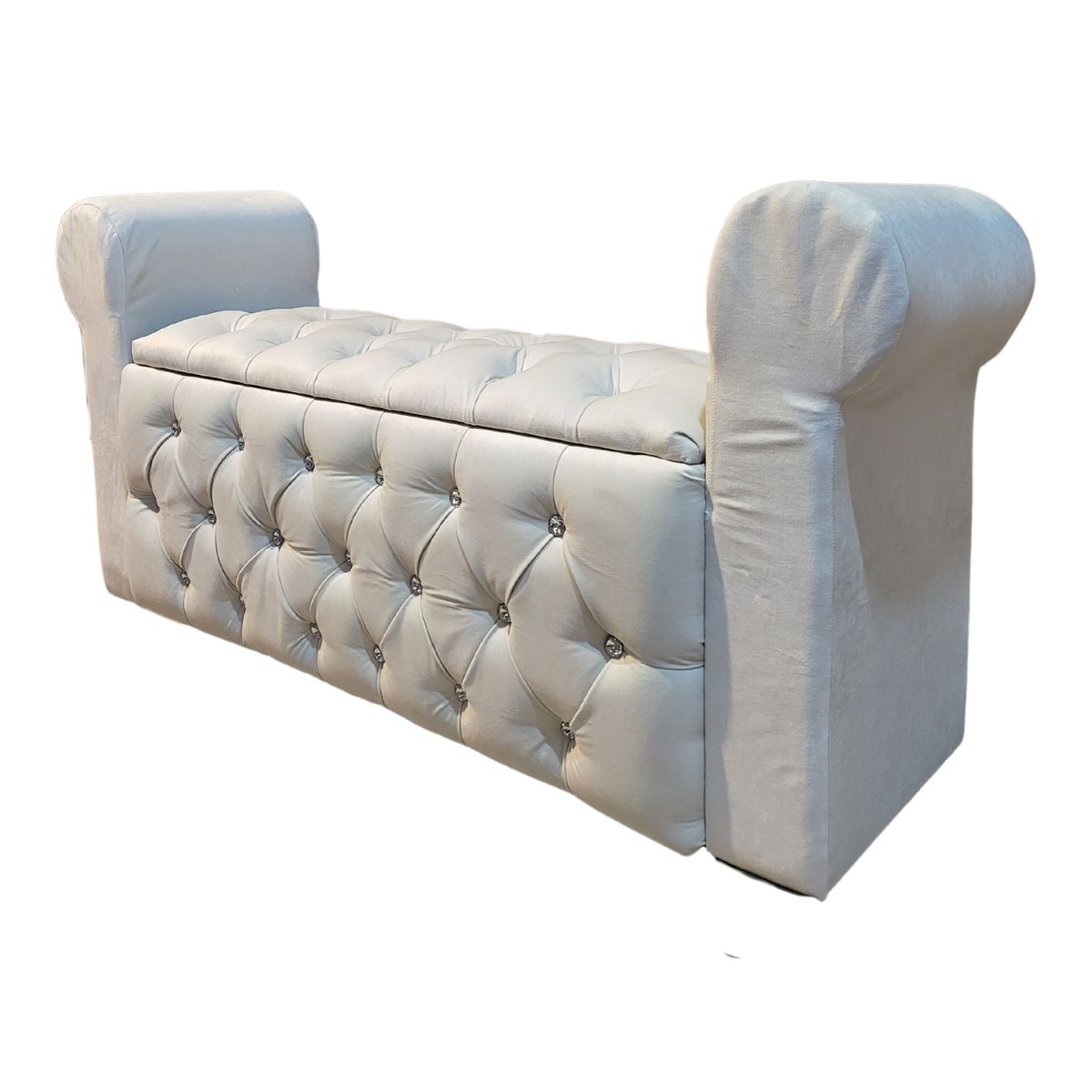 GENERICO - Banqueta Baúl Botone Con Brazos Crudo Felpa Boton Diamante