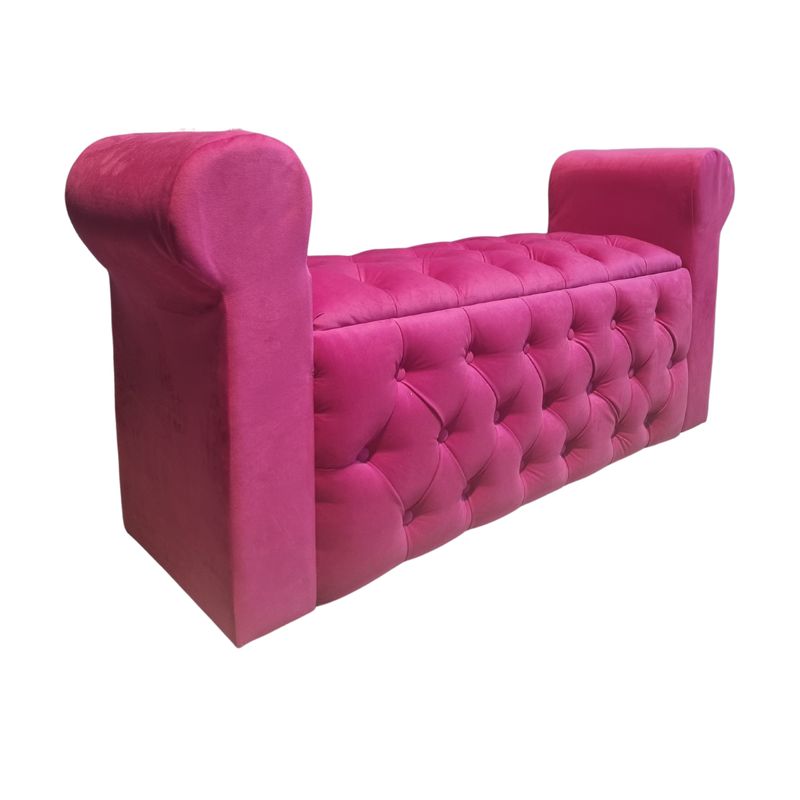 GENERICO - Banqueta Baúl Botone Con Brazos Fucsia Felpa Botone