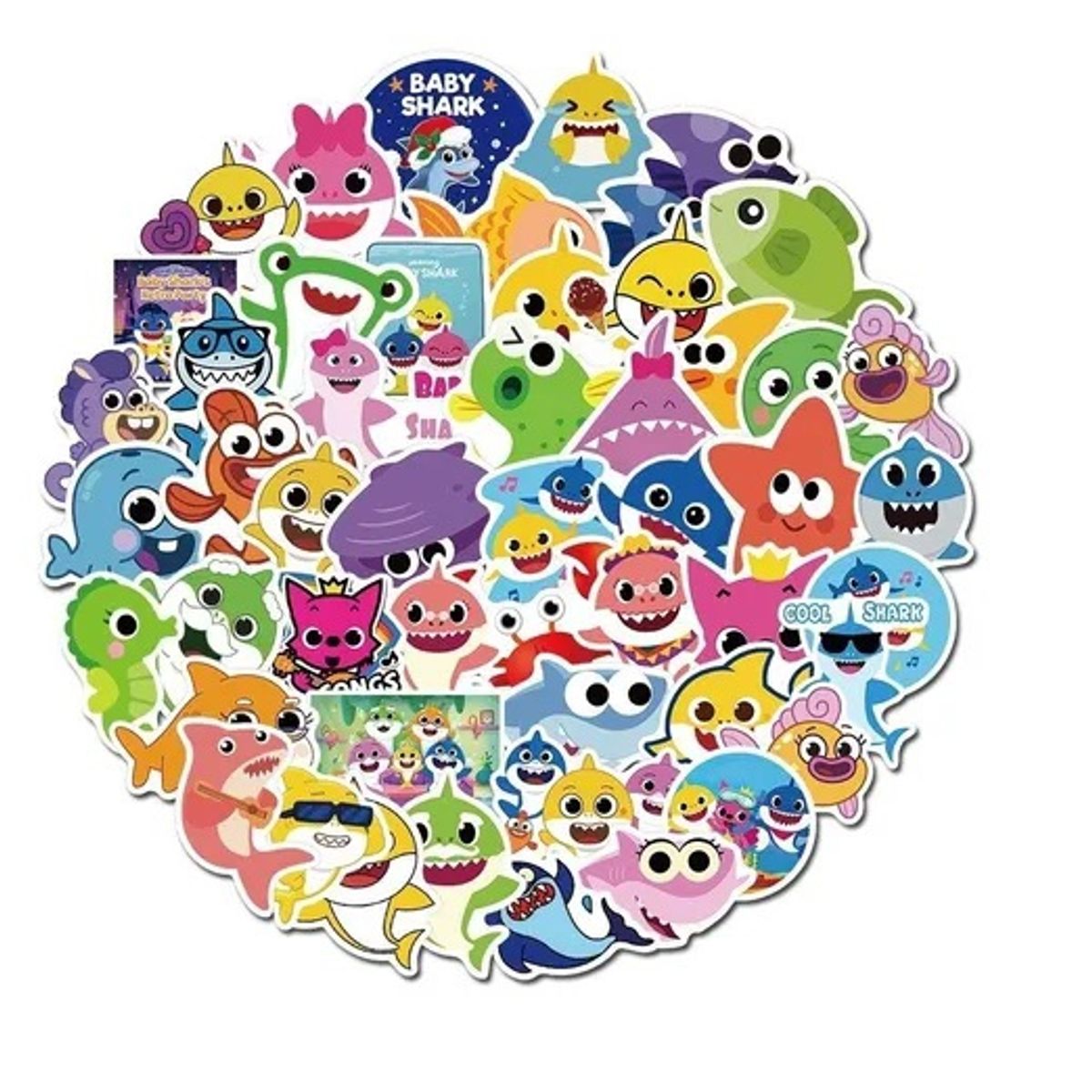 GARSIL - 50 Stickers Tiburón Bebé - Baby Shark - Etiquetas Autoadhesivas