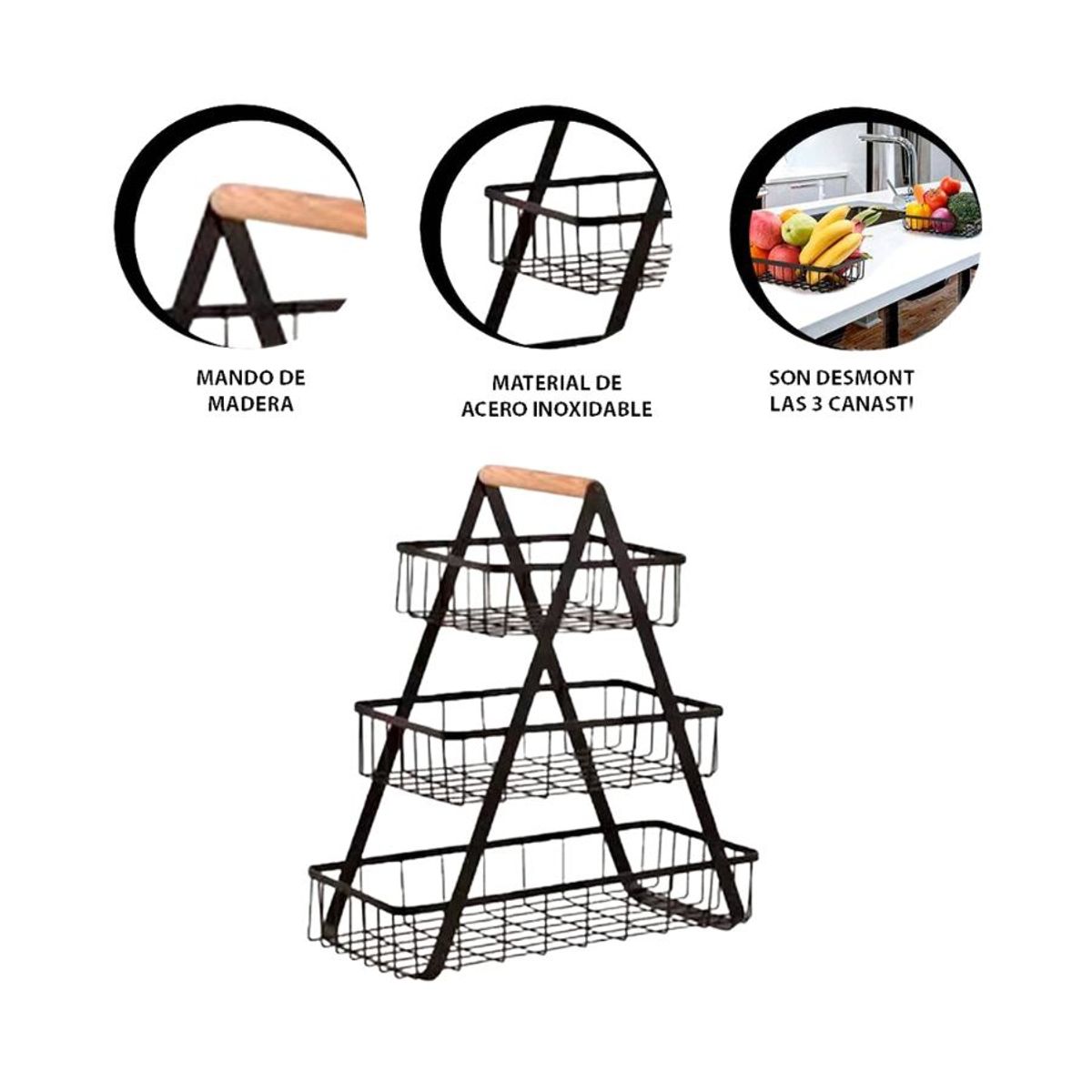 GENERICO - Organizador Frutero Metálico 3 Niveles