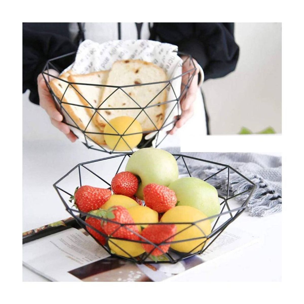 GENERICO - Frutero Diseño Geométrico Black 27x8x14cm