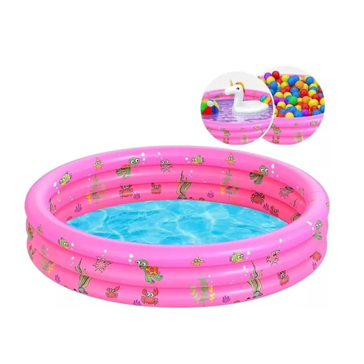 GENERICO - Piscina Inflable 90Cm Para Niños Verano 3 Anillos Rosado