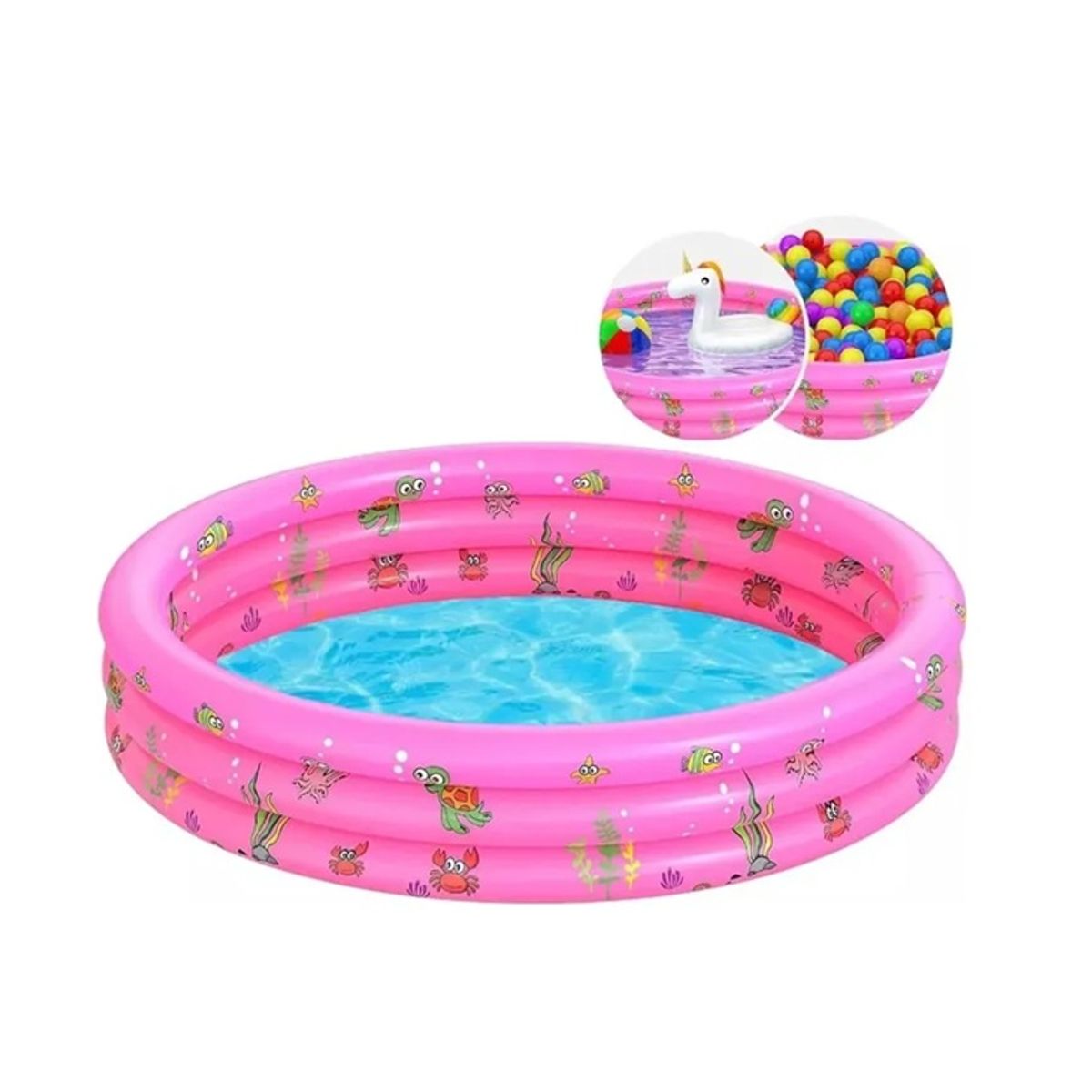 GENERICO - Piscina Inflable 90Cm Para Niños Verano 3 Anillos Rosado