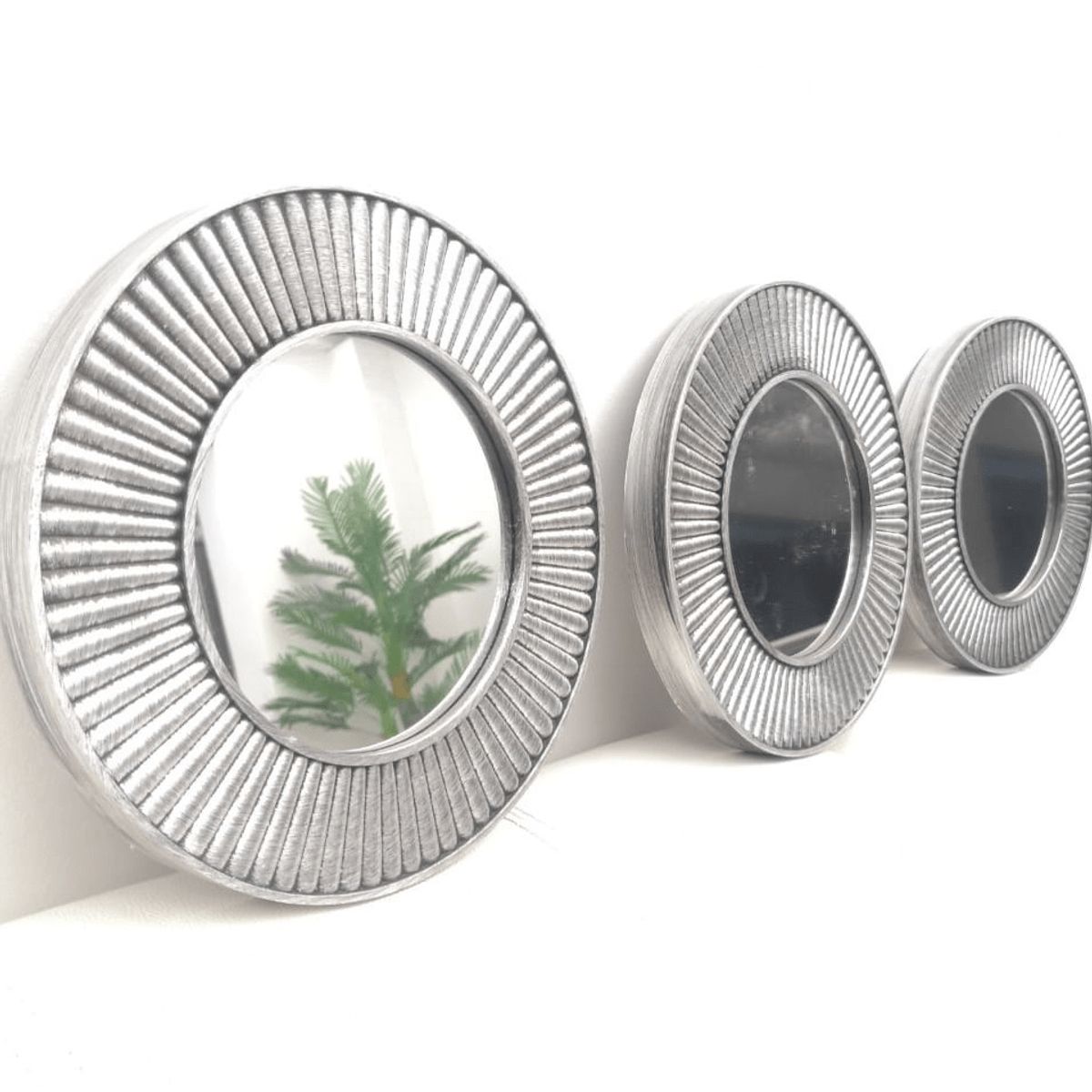 VALSTORE DECO Y DESIGN - Set de 3 espejos redondos gris peltre 25 cm diámetro c/u