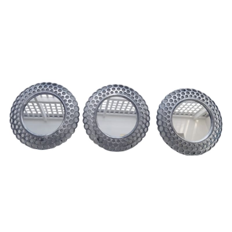 VALSTORE DECO Y DESIGN - Set de 3 Espejos Redondos Gris Perforaciones 25 cm c/u