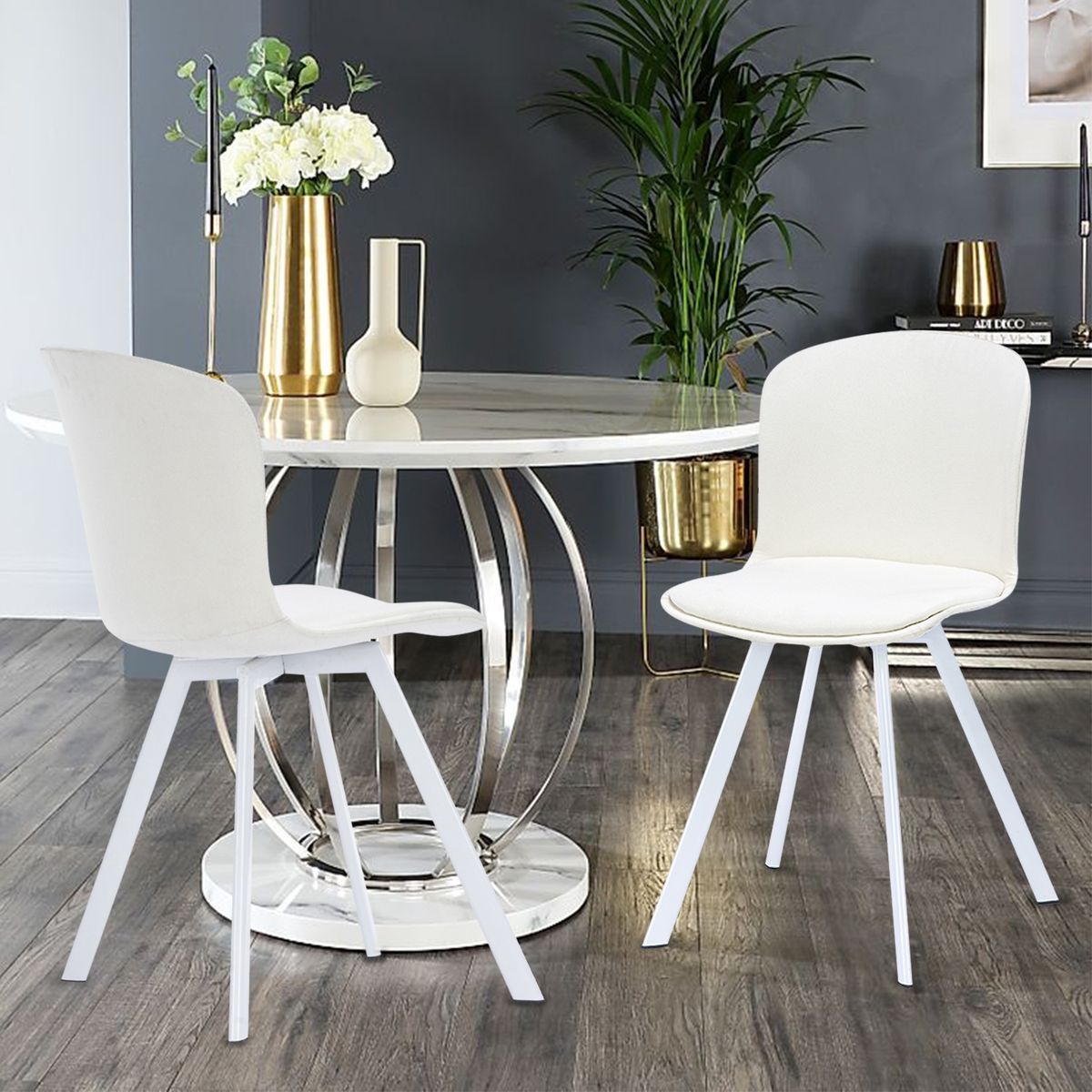 NOVAHUS - Pack 2 Sillas de Comedor PP y Tela Blanco