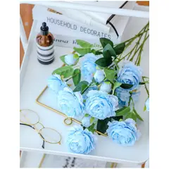 BJ HOGAR - Pack 6 Ramos de Flores Artificiales Peonía Celeste