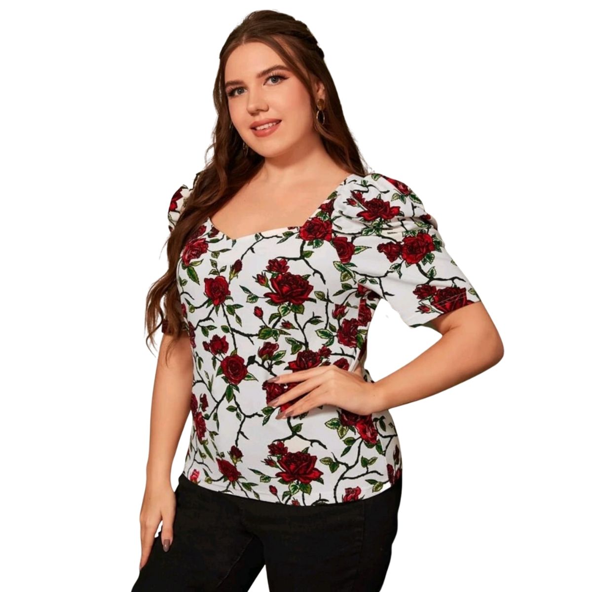 GENERICO - Blusa Poleras Estampada Manga Corta Tallas Plus Size B002