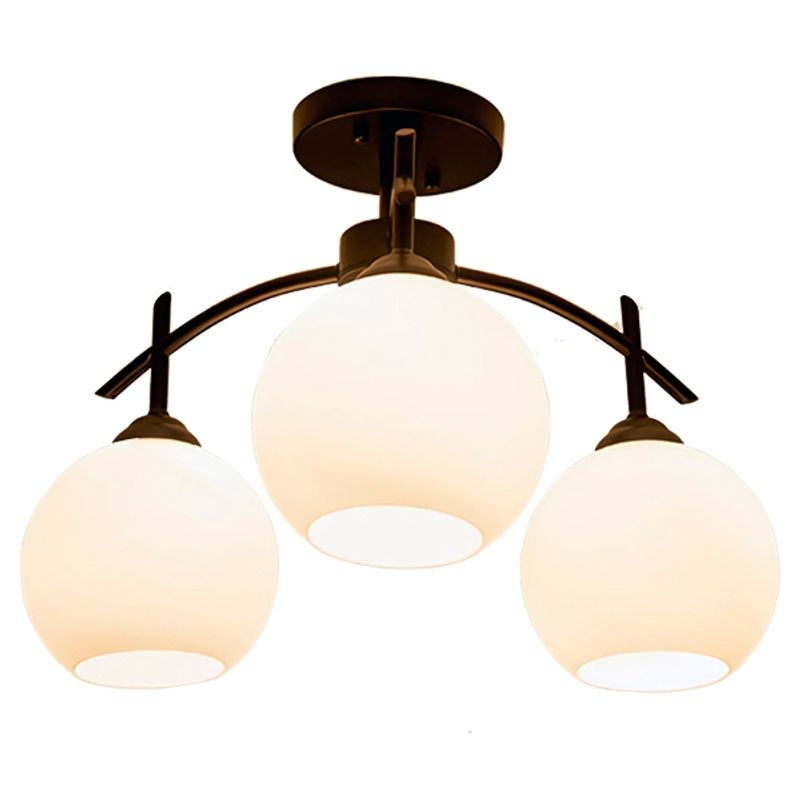 GENERICO - Lampara De Techo Metal Vidrio 3 Luces Negro Clasica